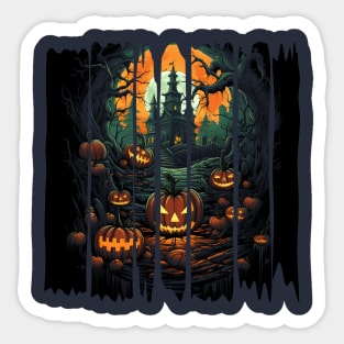 Haunted House and Jack-o-Lanterns Halloween Sticker